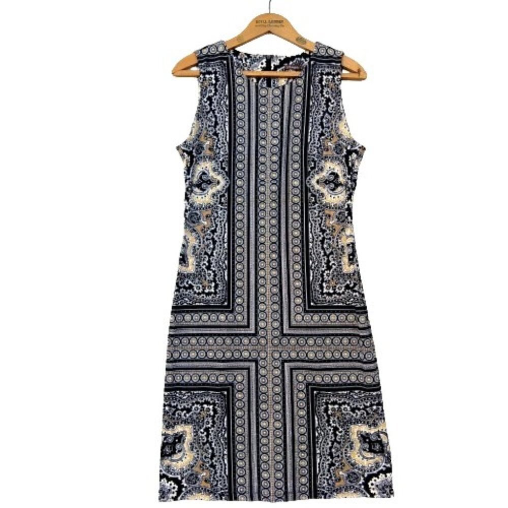 J McLaughlin Sophia Paisley Shift Dress Size S Black Sleeveless Knee Length